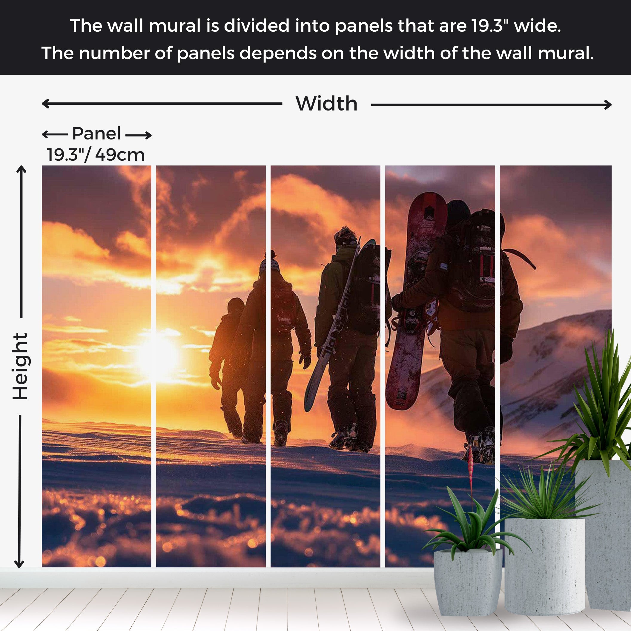 Peel & Stick Landscape Wall Mural - Snowboarders At Sunrise