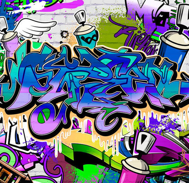 Peel & Stick Street Art Wall Mural - Graffiti Blue Theme
