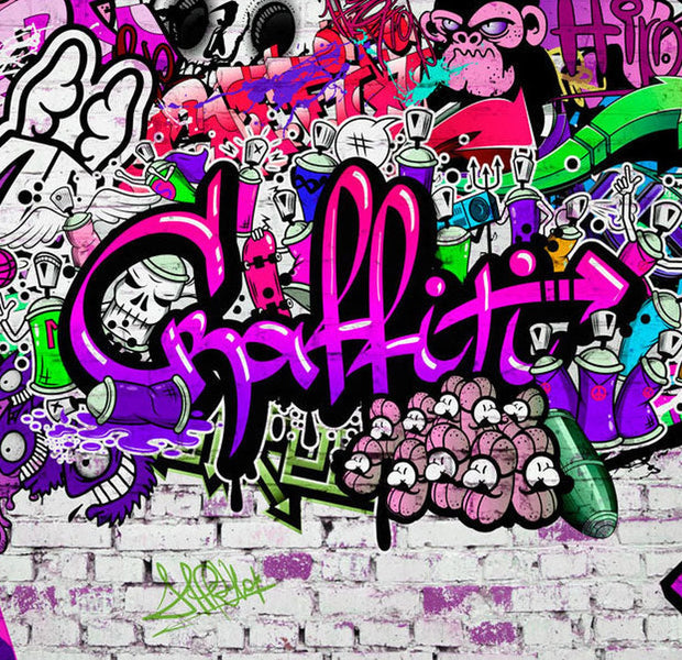 Peel & Stick Street Art Wall Mural - Purple Graffiti