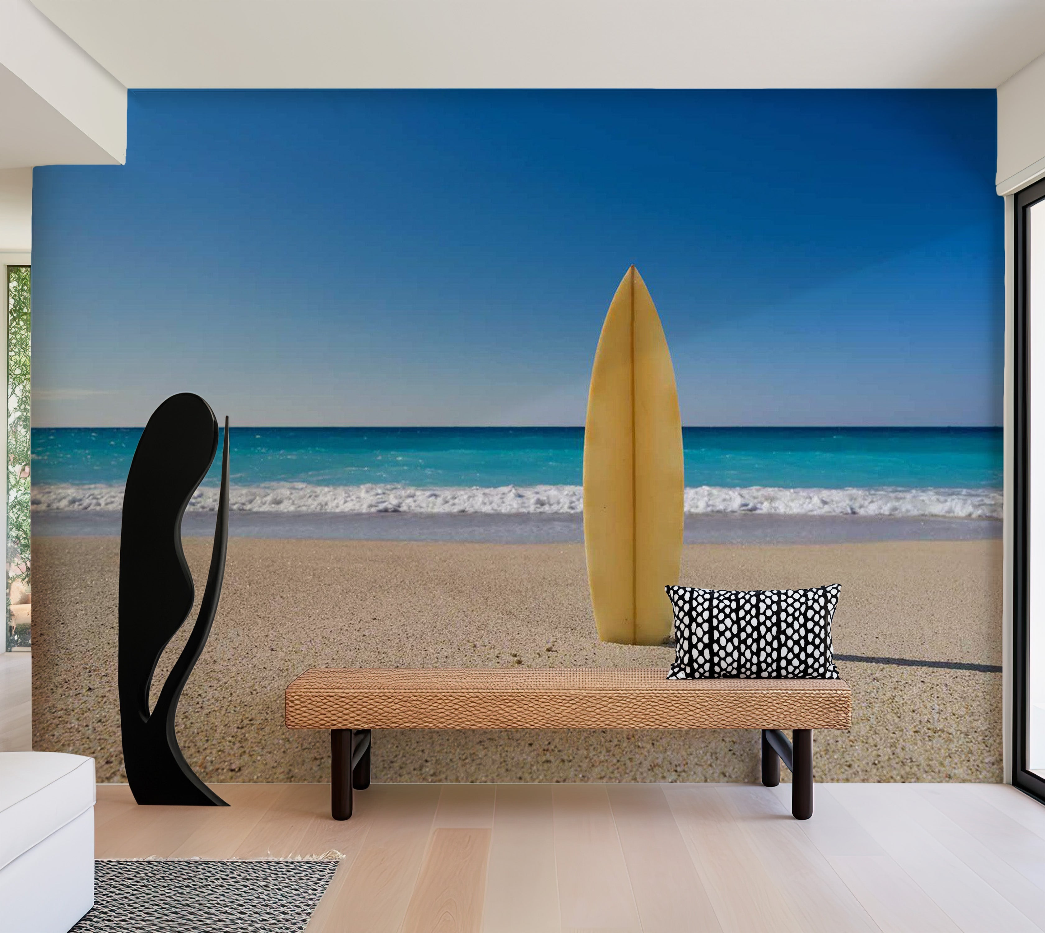 Peel & Stick Surf Wall Mural - Surfboard on the Beach