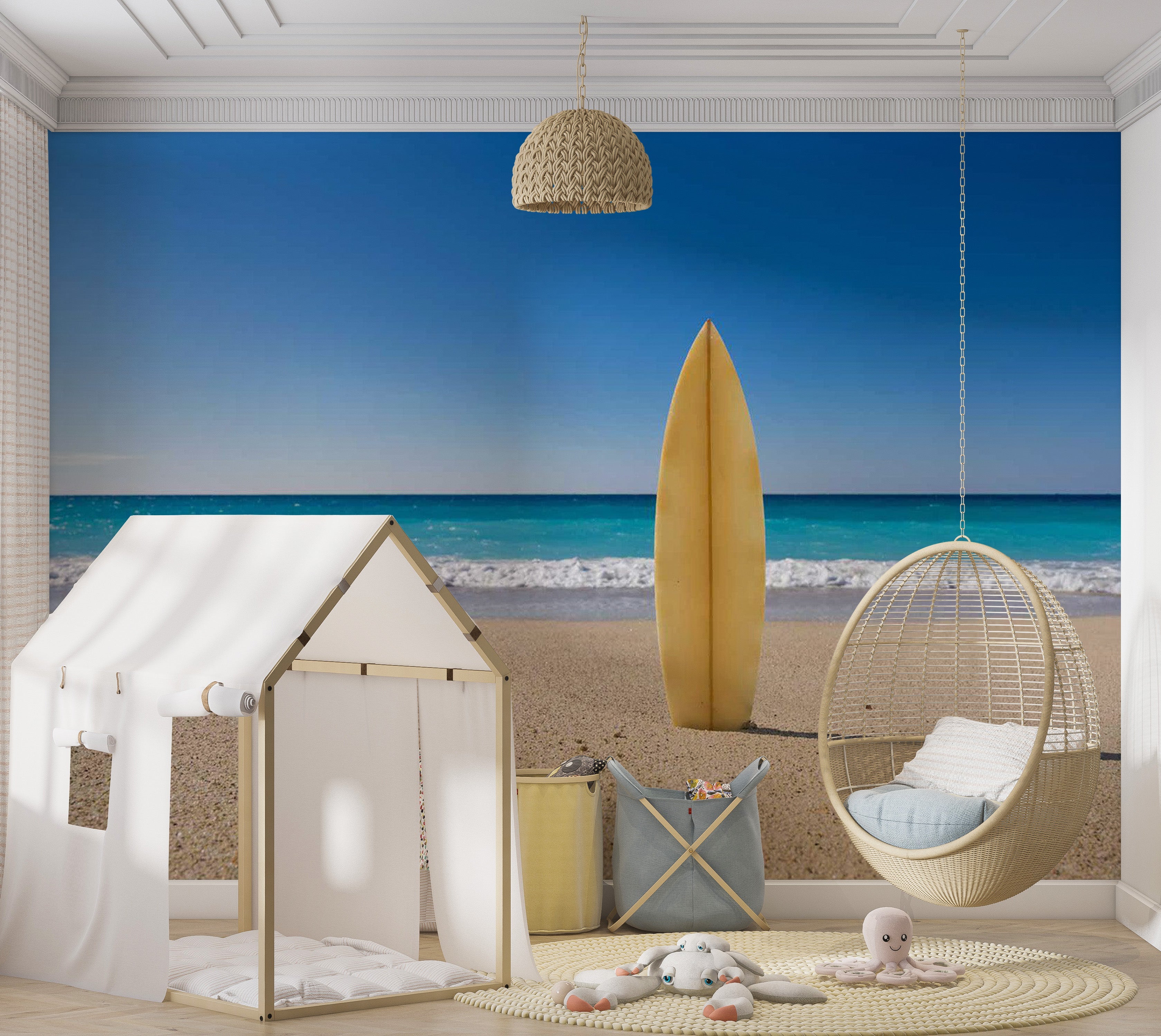 Peel & Stick Surf Wall Mural - Surfboard on the Beach