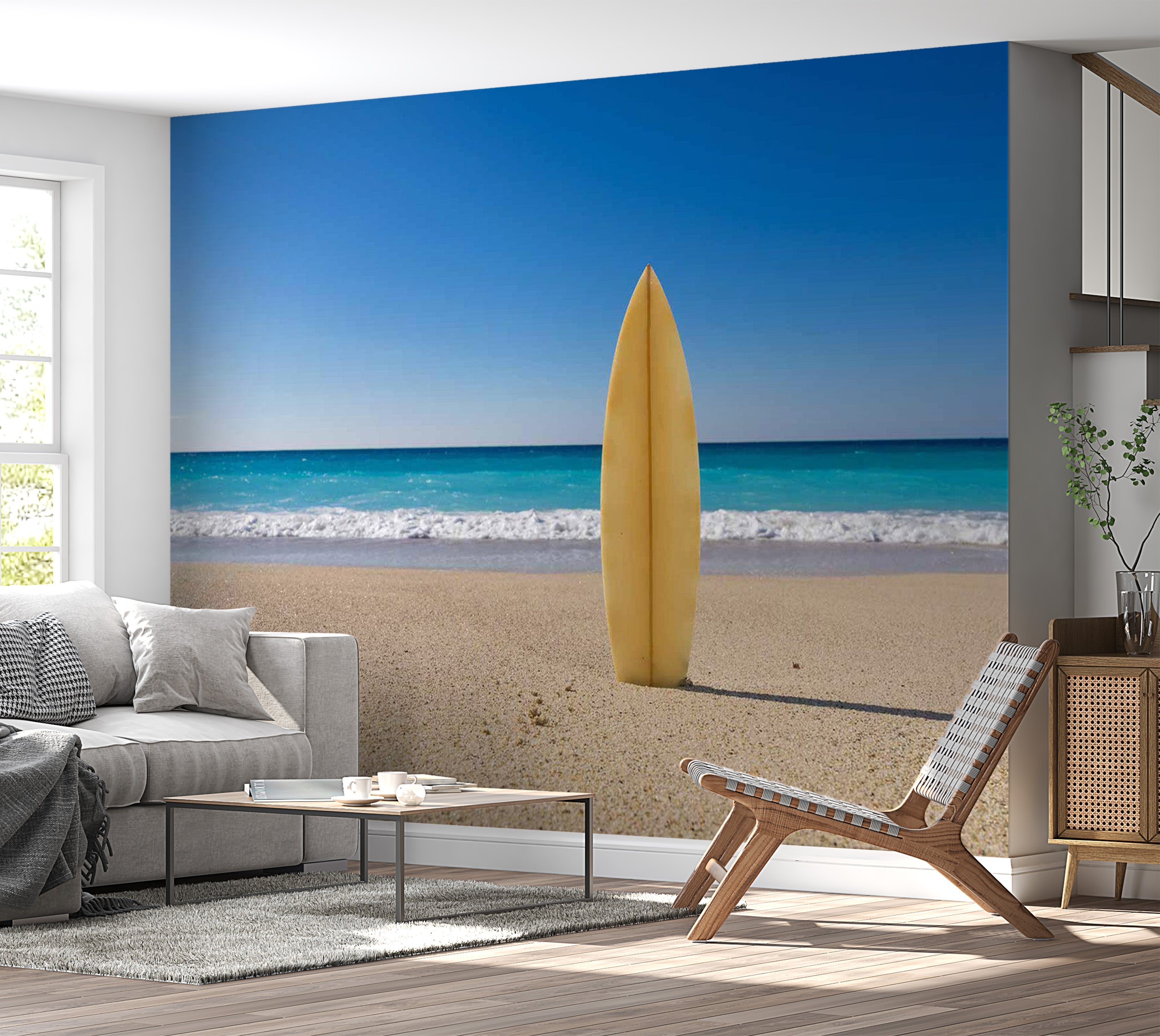 Peel & Stick Surf Wall Mural - Surfboard on the Beach