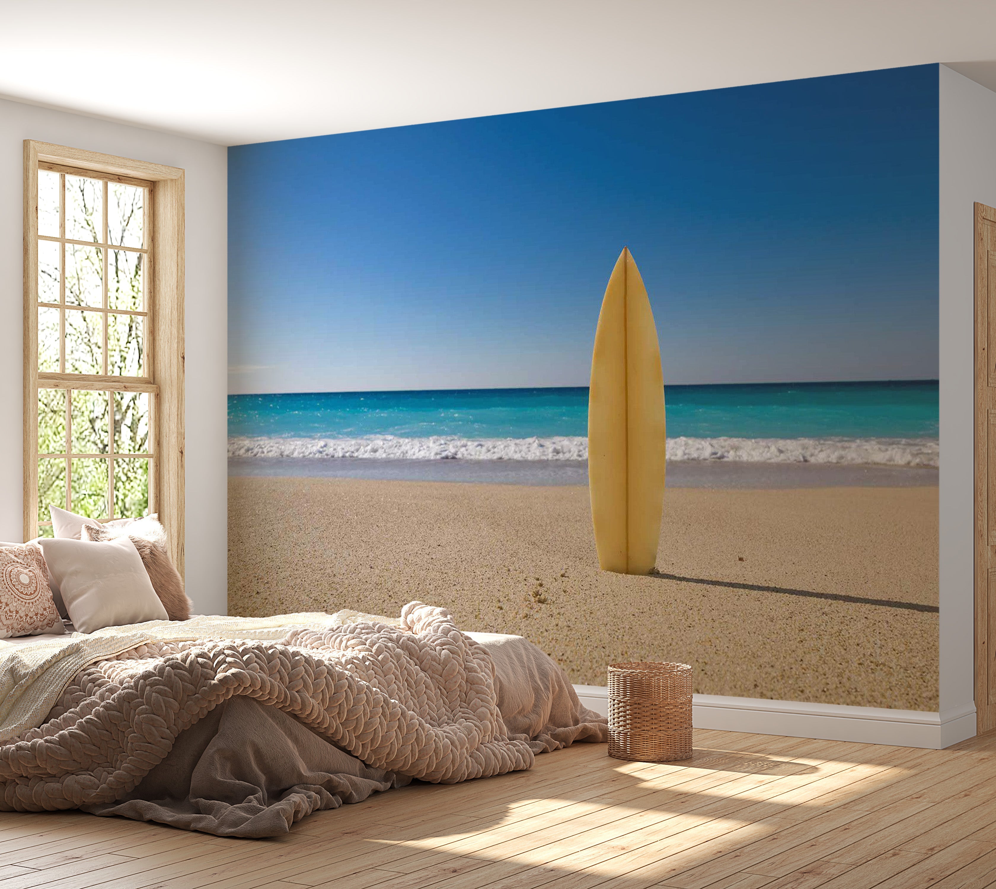 Peel & Stick Surf Wall Mural - Surfboard on the Beach