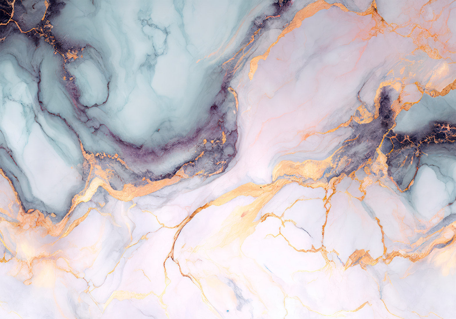 Peel & Stick Wall Mural - Blue Gold Marble