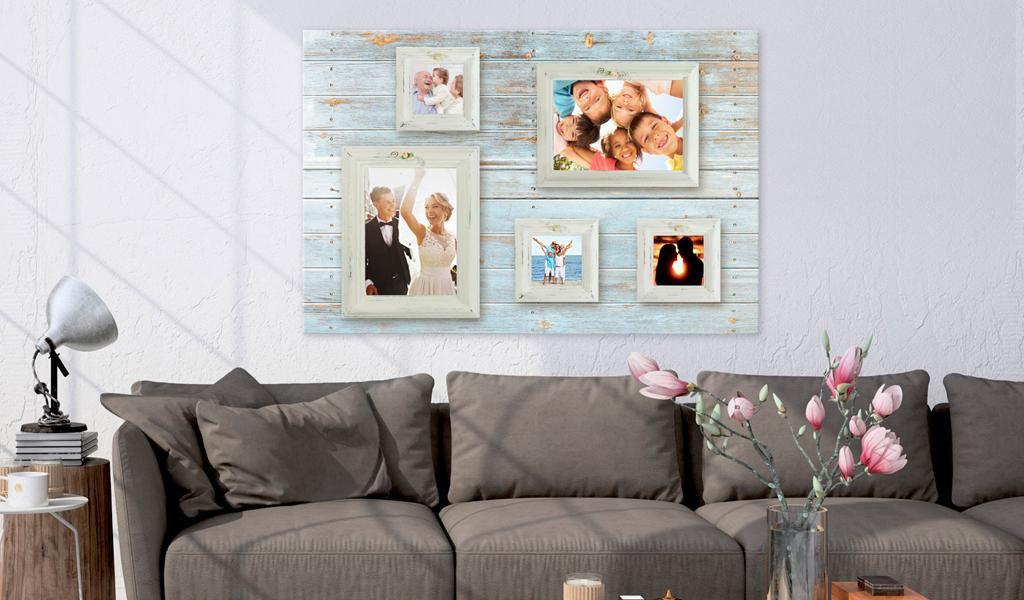 Picture Frame Cork Pin Board - Photo Gallery On Washed Wood