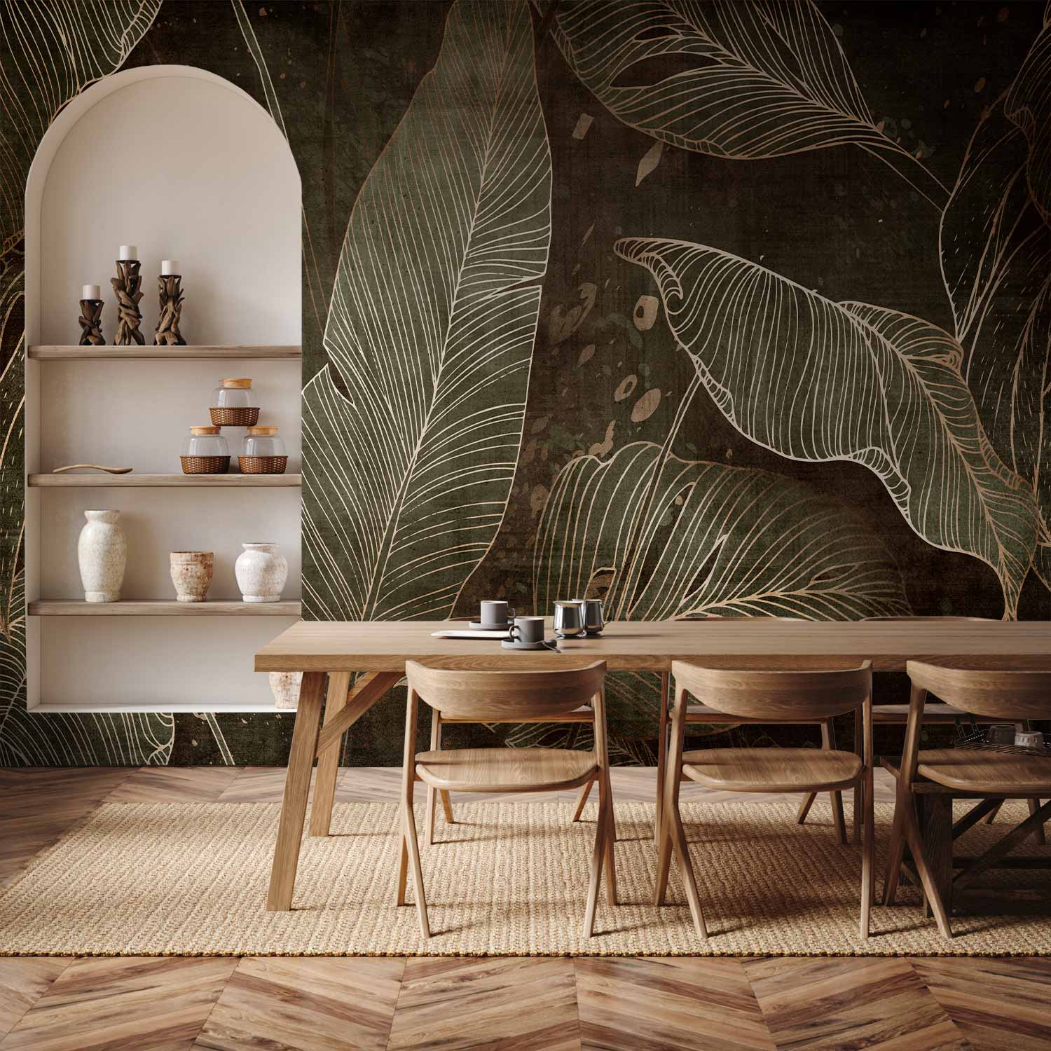 Premium Abstract Botanical Wall Mural - In A Labyrinth Of Leaves
