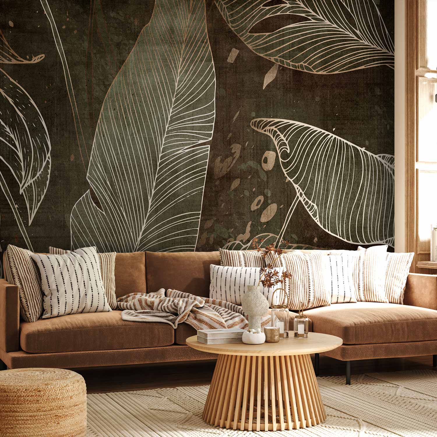 Premium Abstract Botanical Wall Mural - In A Labyrinth Of Leaves