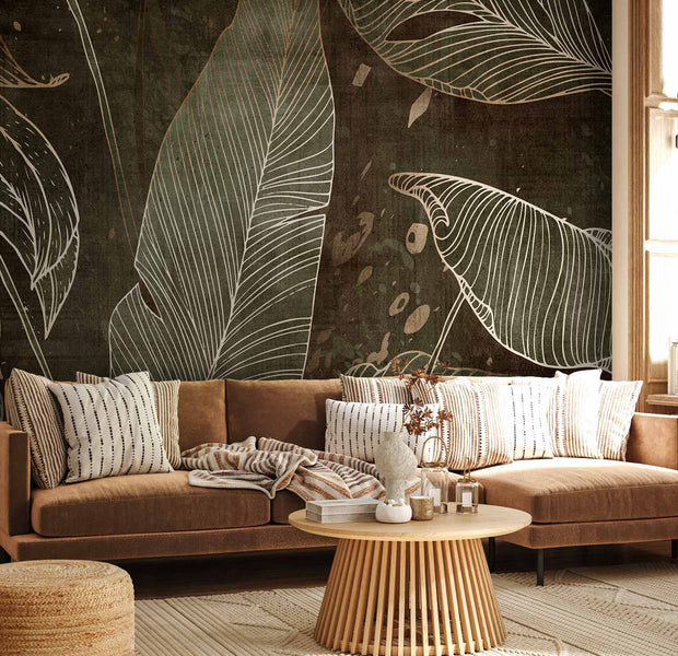 Premium Abstract Botanical Wall Mural - In A Labyrinth Of Leaves