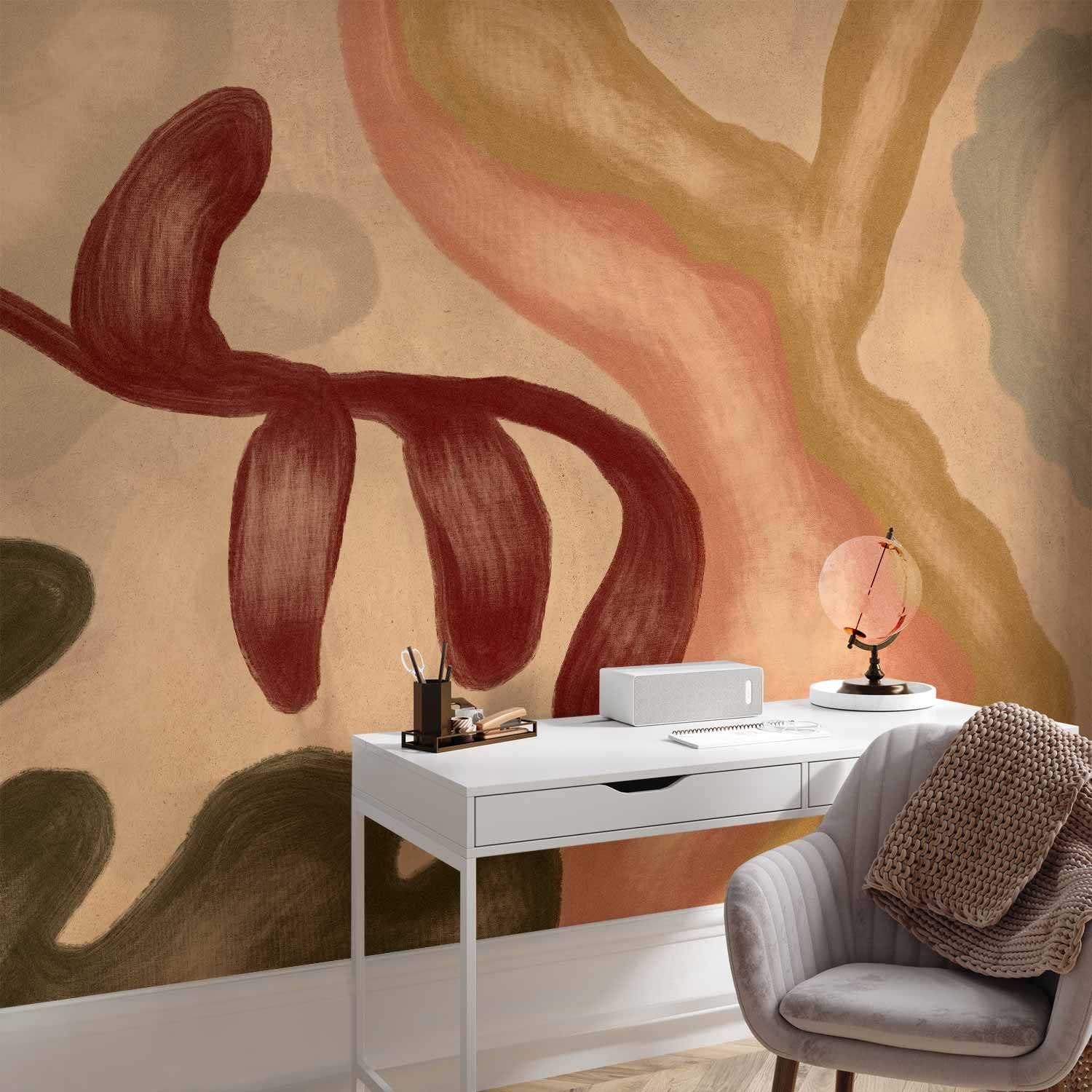 Premium Abstract Wall Mural - Colorful Shapes – Worn-Out Figures In Lime Wash Technique