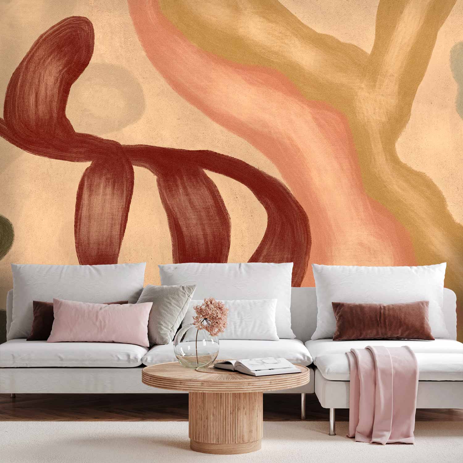 Premium Abstract Wall Mural - Colorful Shapes – Worn-Out Figures In Lime Wash Technique