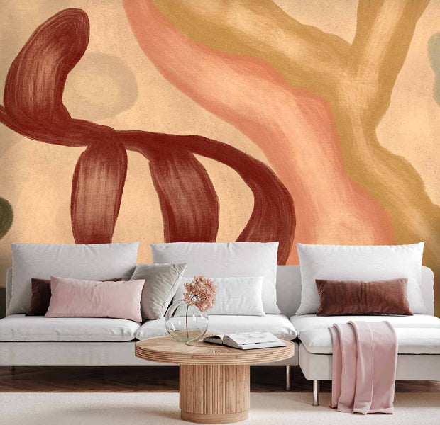 Premium Abstract Wall Mural - Colorful Shapes – Worn-Out Figures In Lime Wash Technique