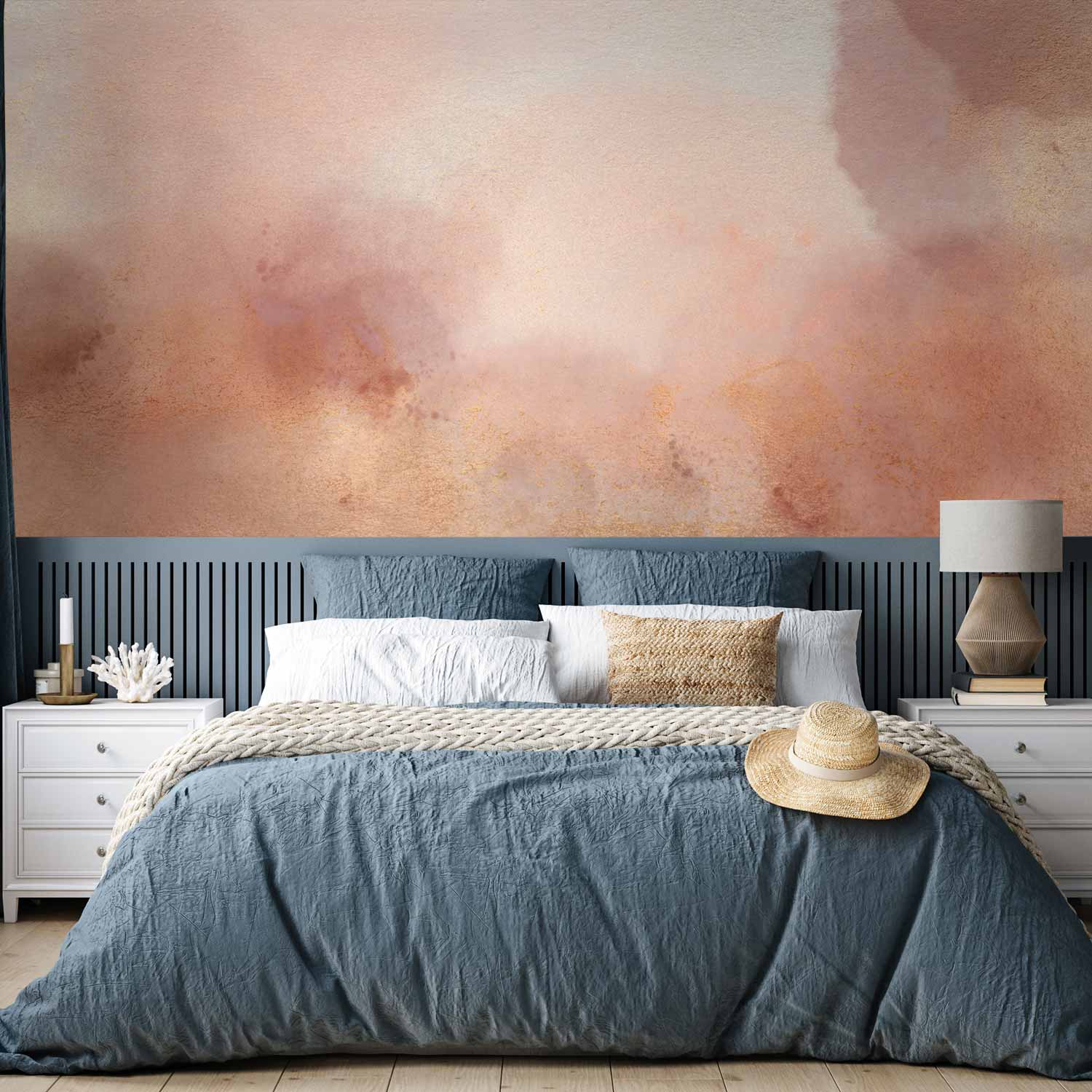 Premium Abstract Wall Mural - In Pink Clouds – Soft Textures In Peach-Pink Hues