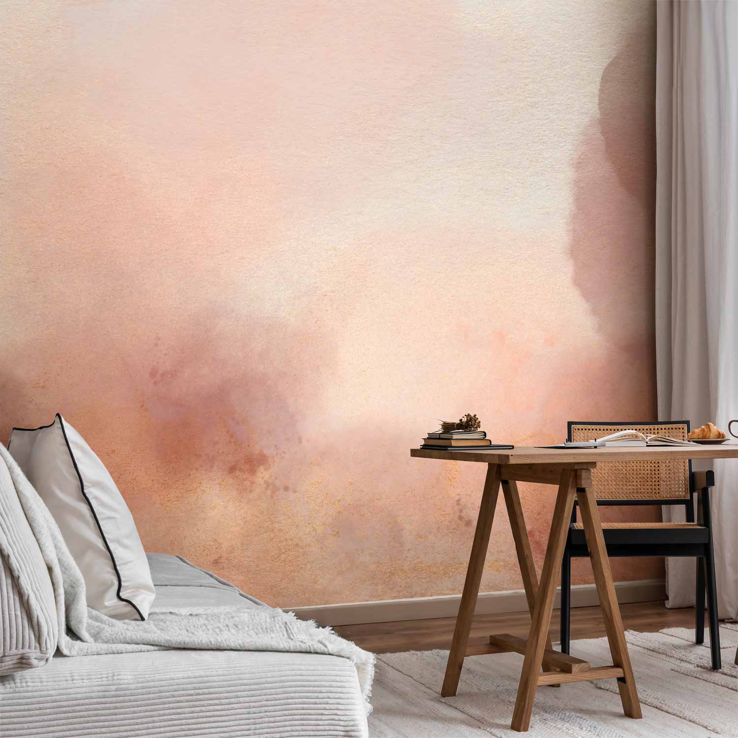 Premium Abstract Wall Mural - In Pink Clouds – Soft Textures In Peach-Pink Hues