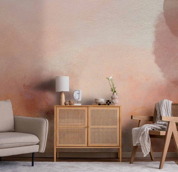 Premium Abstract Wall Mural - In Pink Clouds – Soft Textures In Peach-Pink Hues