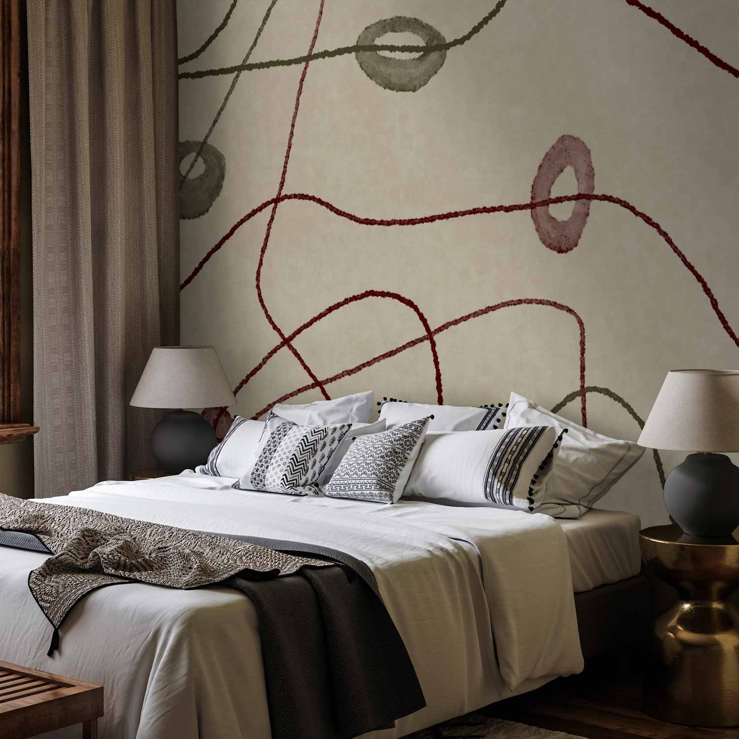 Premium Abstract Wall Mural - Lines And Shapes – Bead Labyrinth On A Pale Washed Background