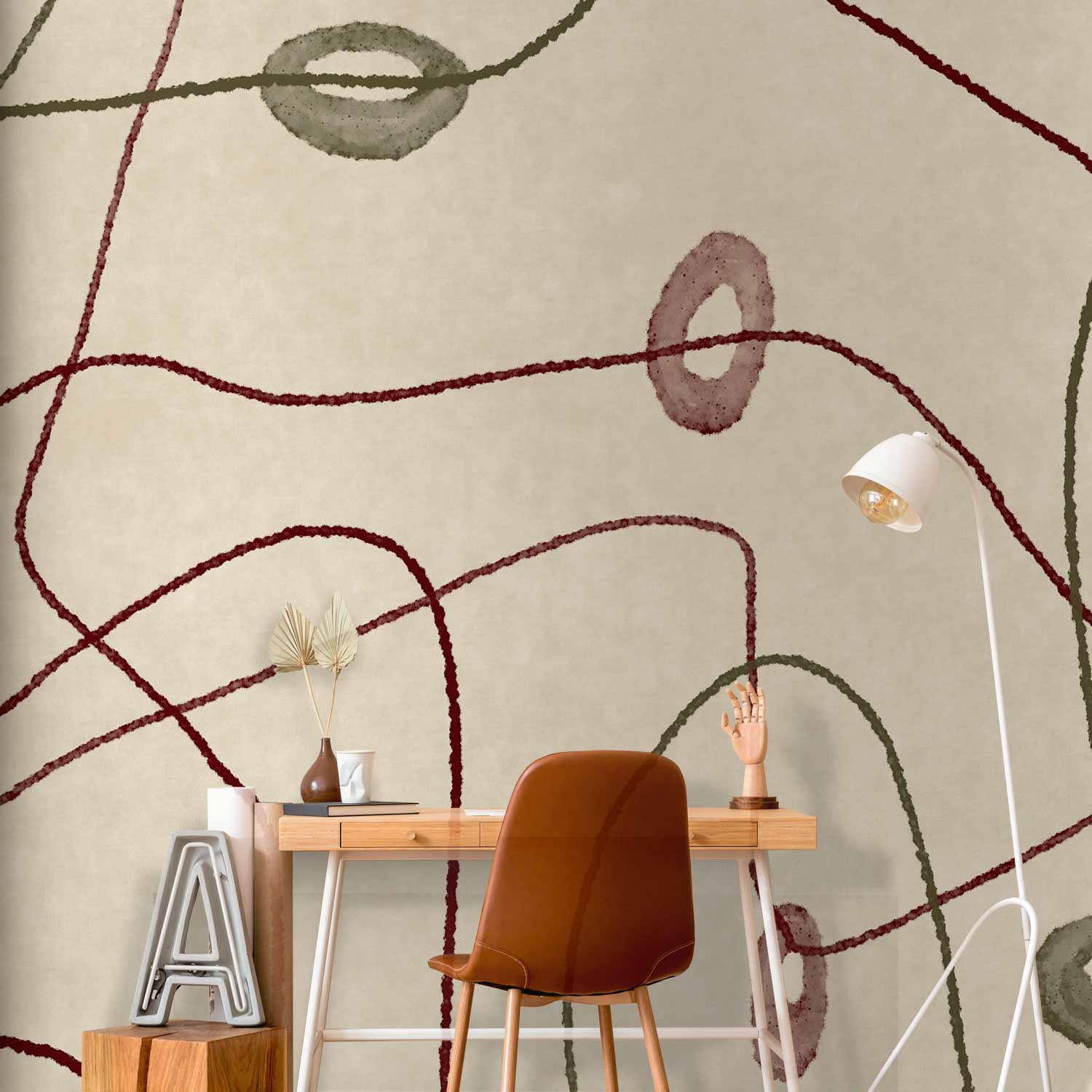 Premium Abstract Wall Mural - Lines And Shapes – Bead Labyrinth On A Pale Washed Background