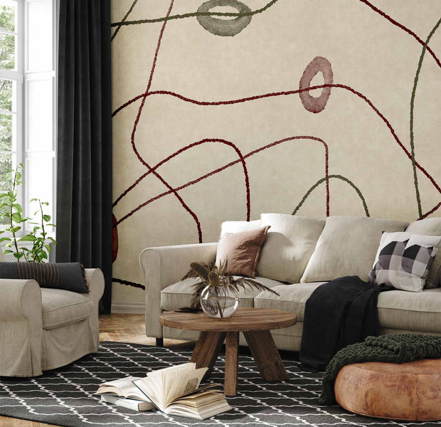 Premium Abstract Wall Mural - Lines And Shapes – Bead Labyrinth On A Pale Washed Background