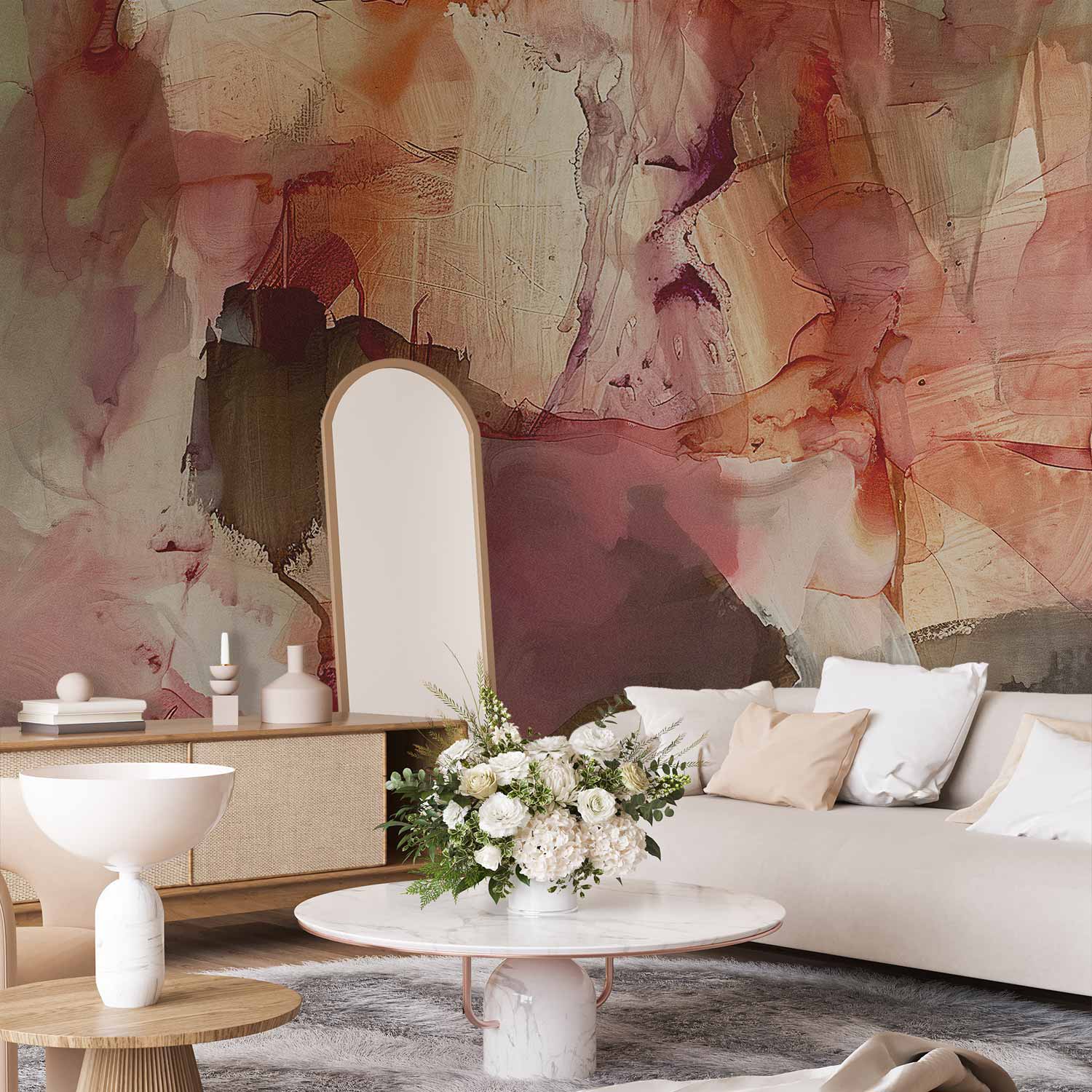 Premium Abstract Wall Mural - Spring Composition – Transparencies And Forms In Watercolor Style