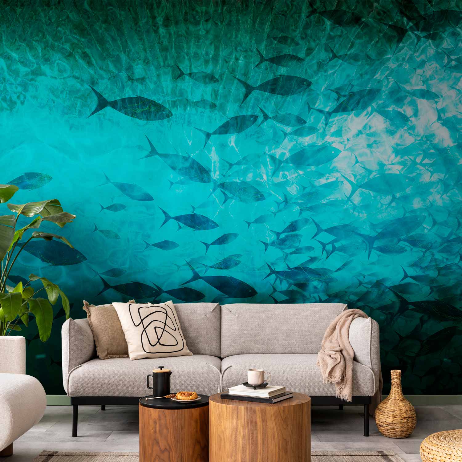 Premium Animal Wall Mural - A Shoal Of Dark Fish