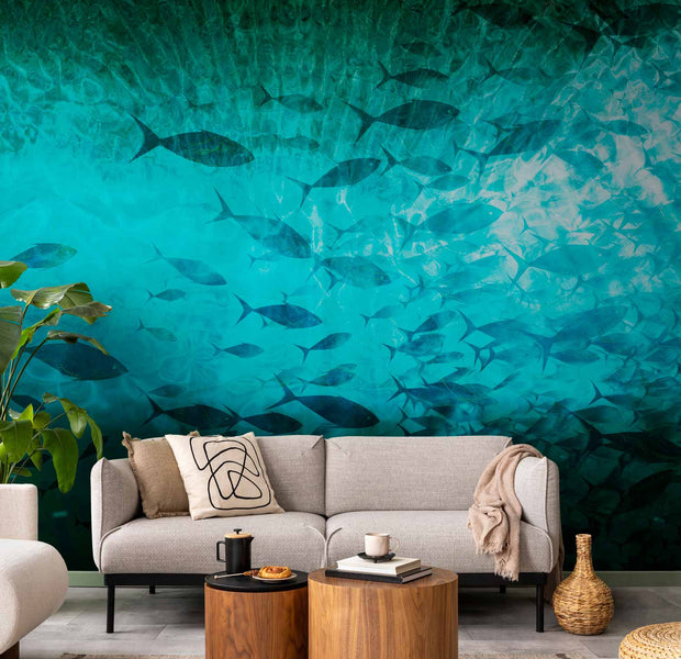Premium Animal Wall Mural - A Shoal Of Dark Fish