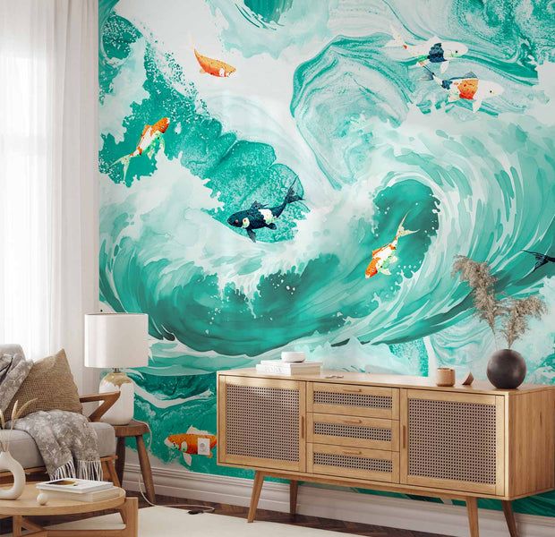 Premium Animal Wall Mural - Fish And Waves