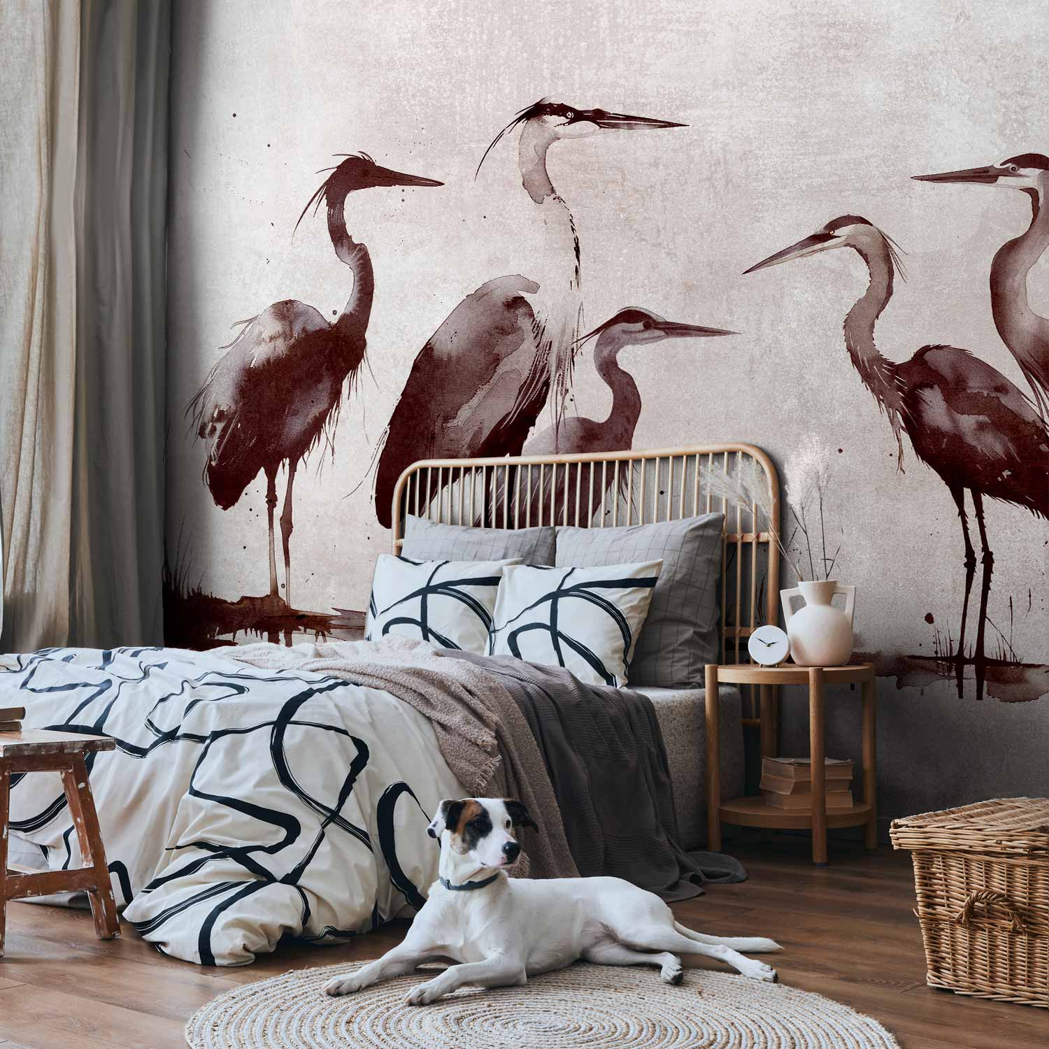 Premium Animal Wall Mural - Herons Painted With Ink