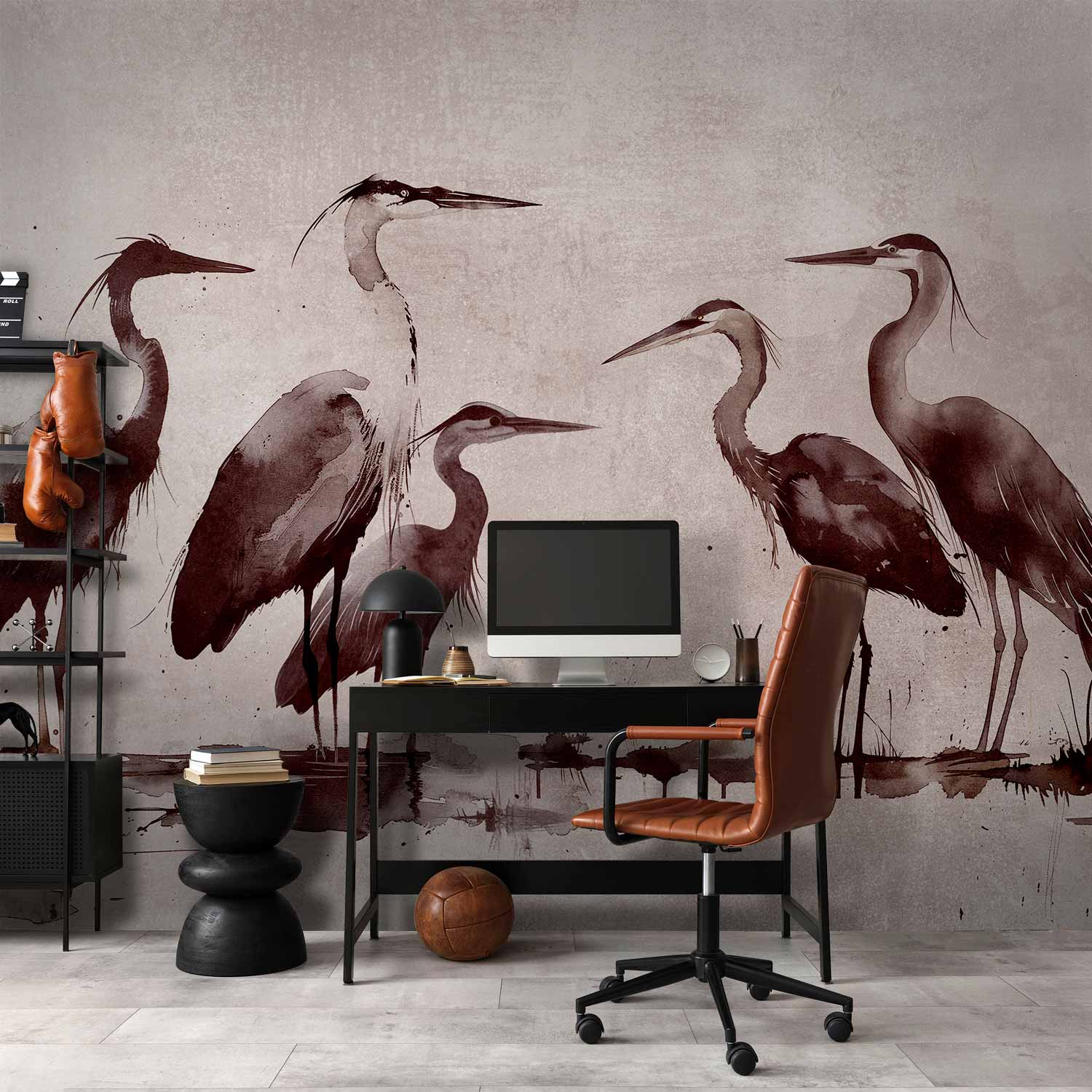 Premium Animal Wall Mural - Herons Painted With Ink