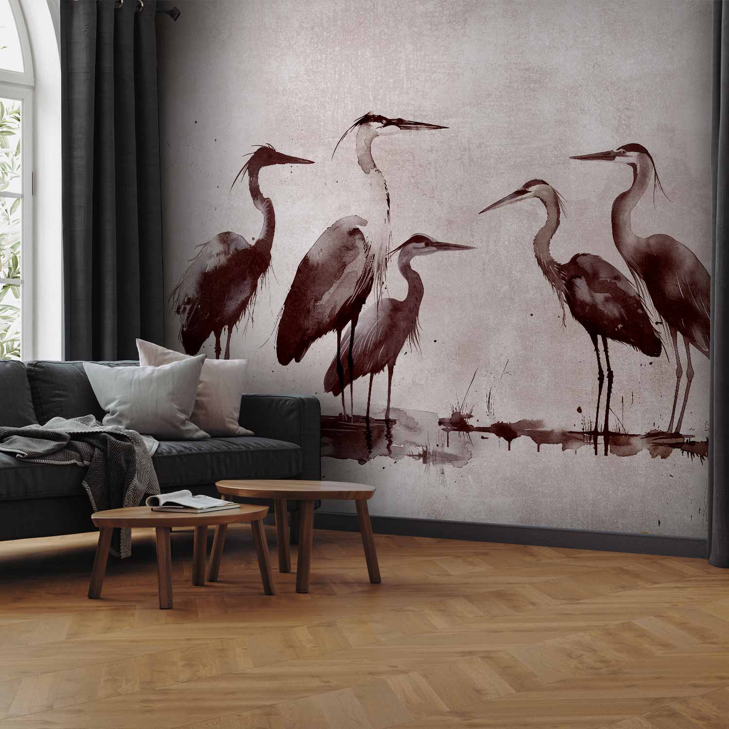Premium Animal Wall Mural - Herons Painted With Ink