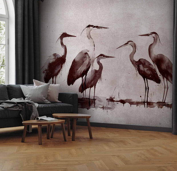 Premium Animal Wall Mural - Herons Painted With Ink
