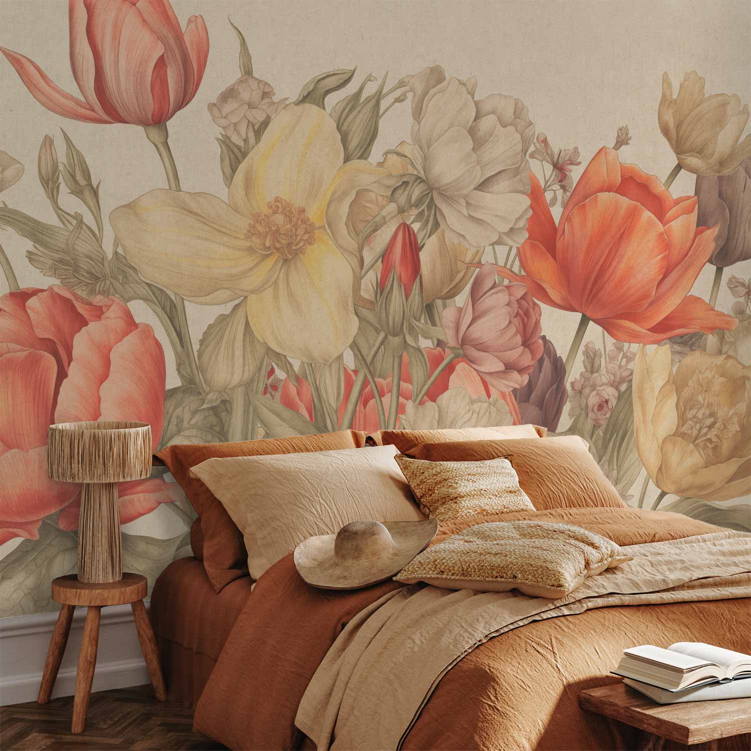 Premium Floral Wall Mural - Bouquet Of Flowers On A Cream Background