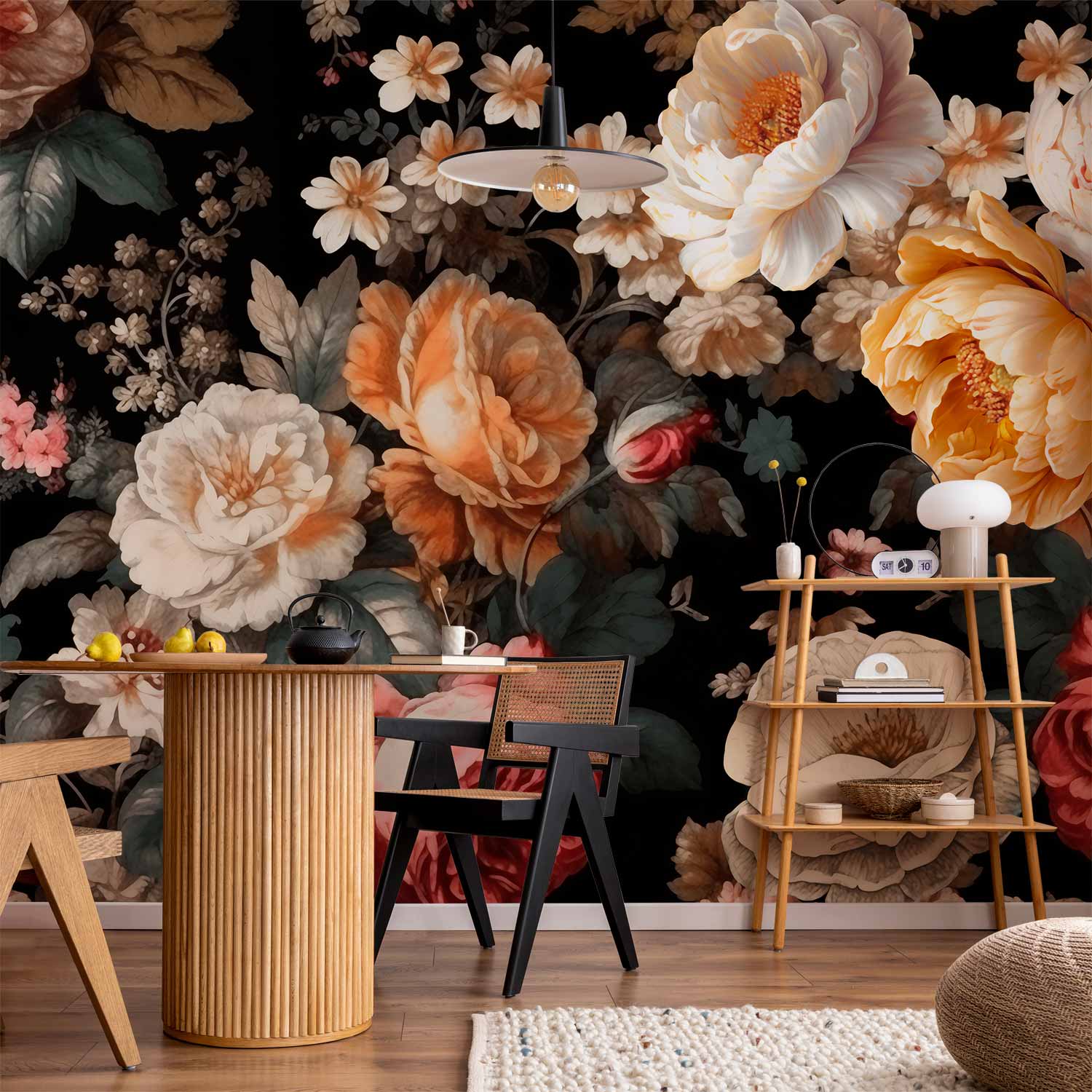 Premium Floral Wall Mural - Colourful Flowers On A Black Background