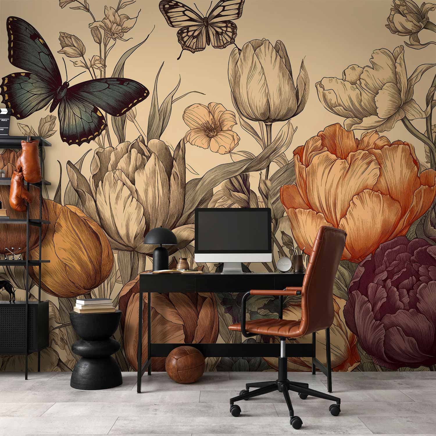 Premium Floral Wall Mural - Colourful Tulips On A Cream Background