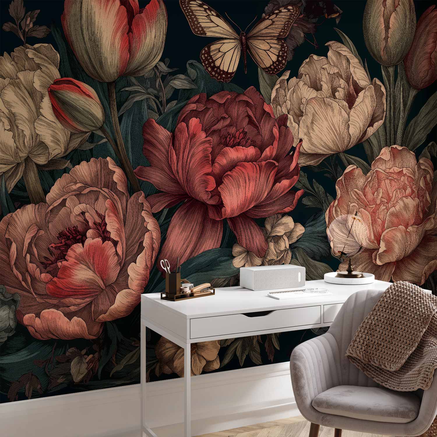 Premium Floral Wall Mural - Flowers On A Turquoise Background