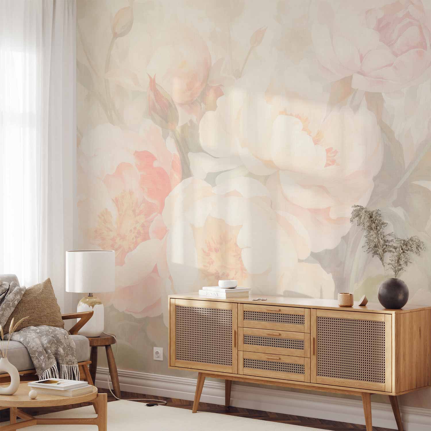 Premium Floral Wall Mural - Peonies In The Mist