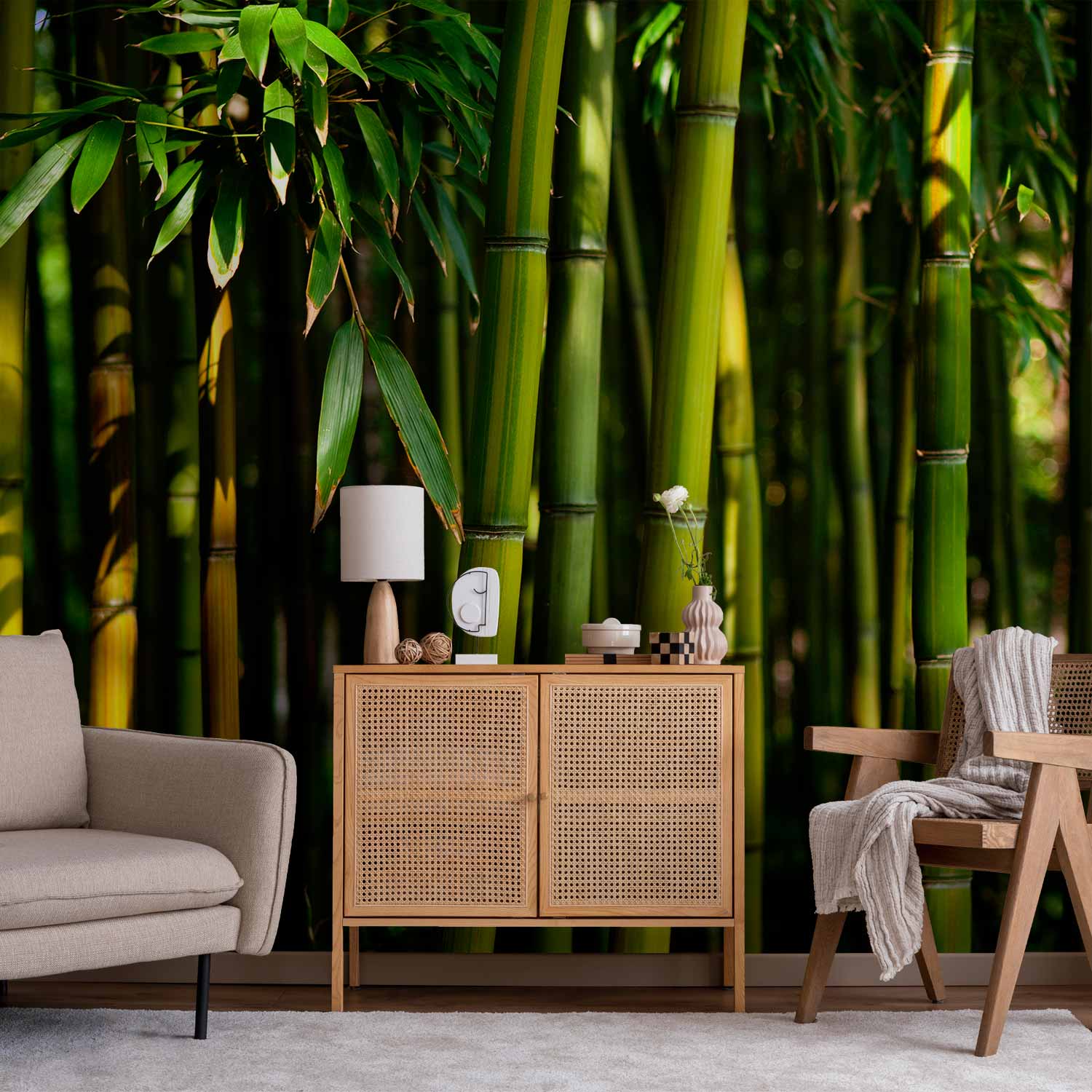 Premium Landscape Wall Mural - Eucalyptus Alley – Bamboo Grove In Juicy Green Tone