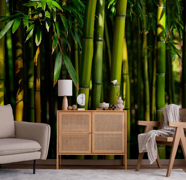 Premium Landscape Wall Mural - Eucalyptus Alley – Bamboo Grove In Juicy Green Tone