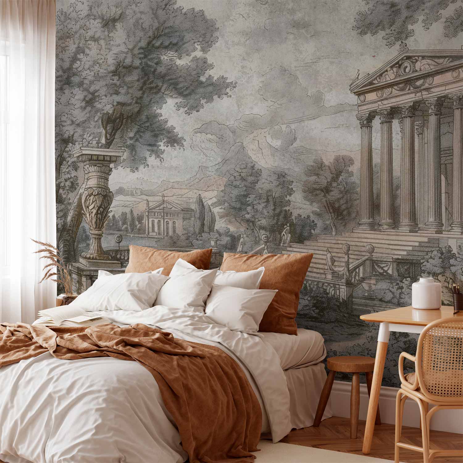 Premium Landscape Wall Mural - Temple On A Hill - Greek Architecture In Subdued Colours