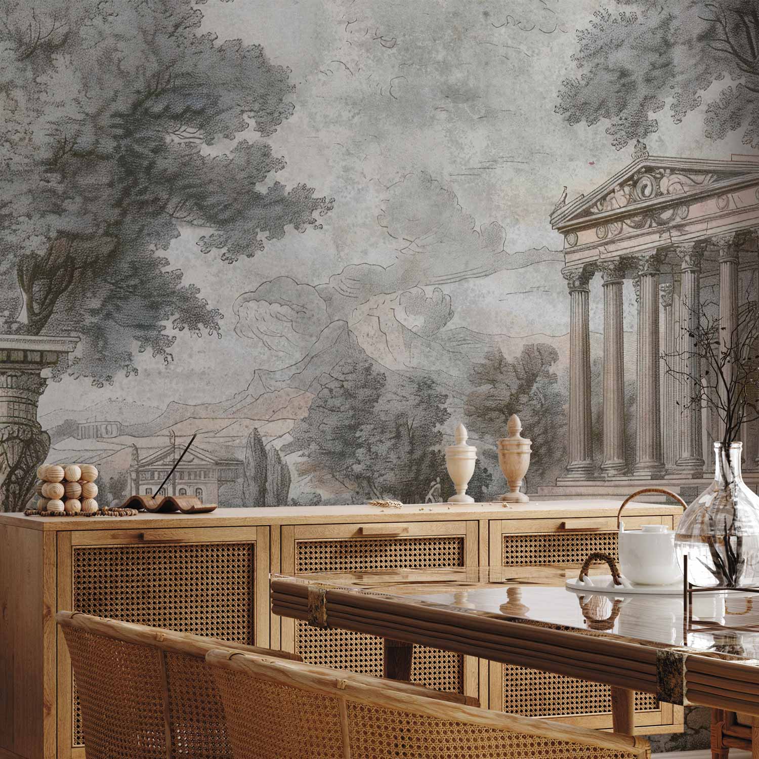Premium Landscape Wall Mural - Temple On A Hill - Greek Architecture In Subdued Colours
