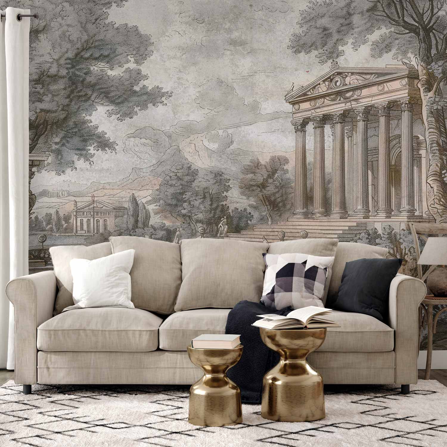 Premium Landscape Wall Mural - Temple On A Hill - Greek Architecture In Subdued Colours