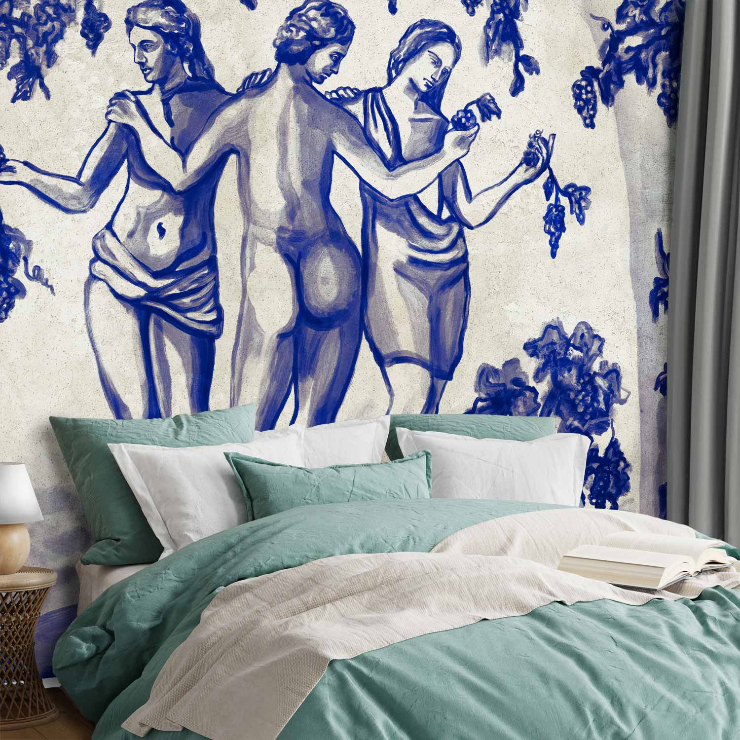 Premium Photo Wall Mural - Ancient Vineyard - Three Women In A Portal Painted With Blue Ink