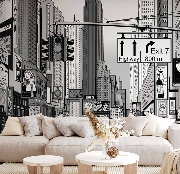 Premium Photo Wall Mural - Comic Book City - New York Street In Pop Art Style