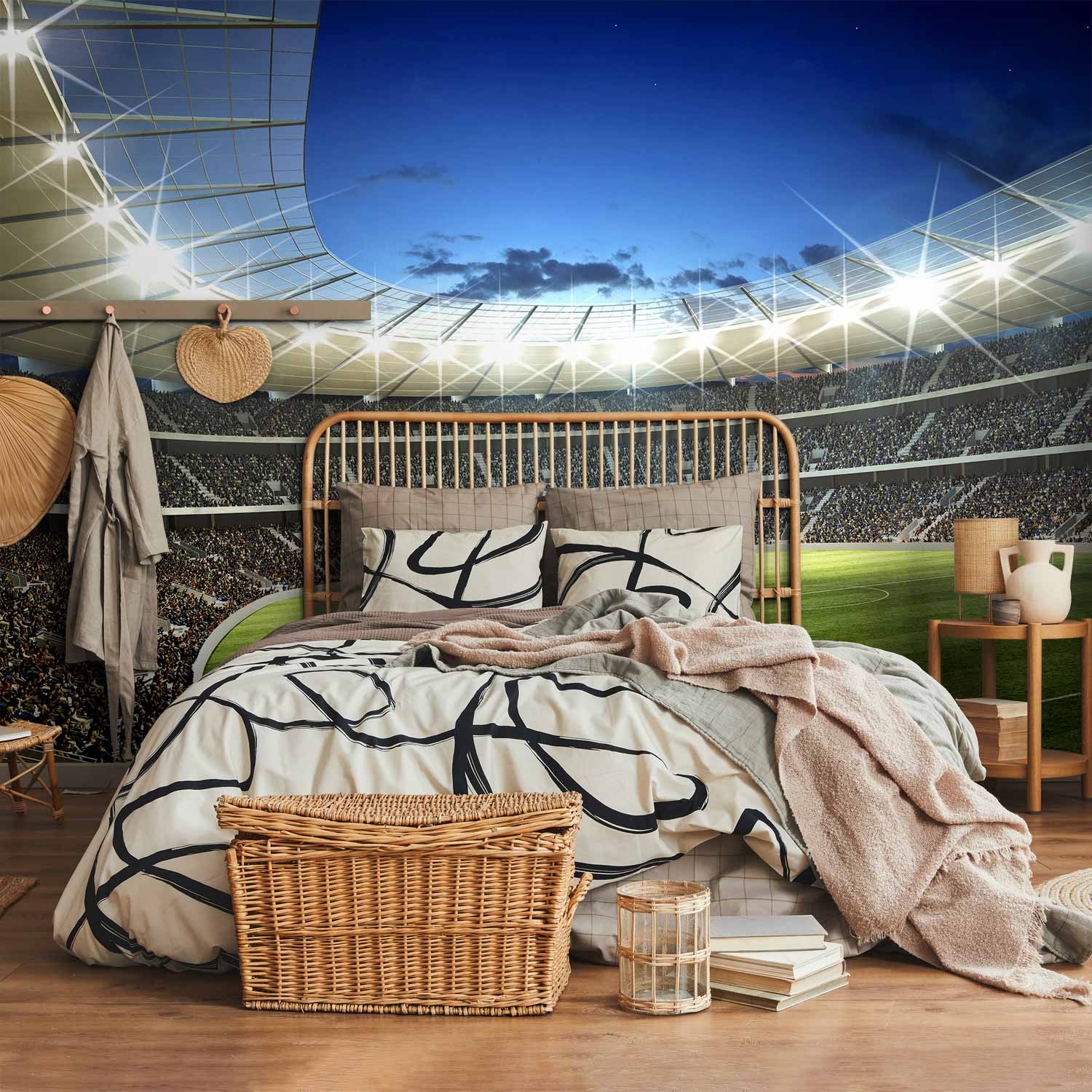 Premium Photo Wall Mural - Football Pitch - Illuminated Stadium With Crowded Stands
