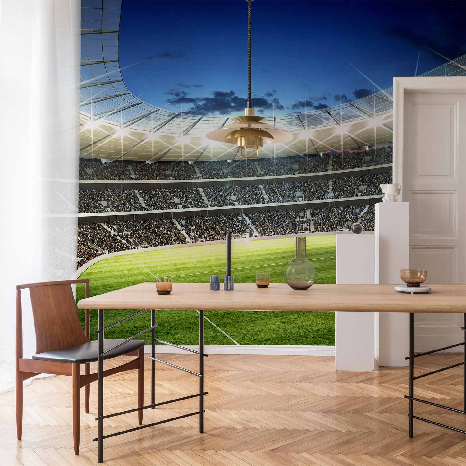 Premium Photo Wall Mural - Football Pitch - Illuminated Stadium With Crowded Stands