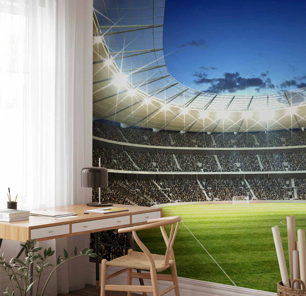 Premium Photo Wall Mural - Football Pitch - Illuminated Stadium With Crowded Stands