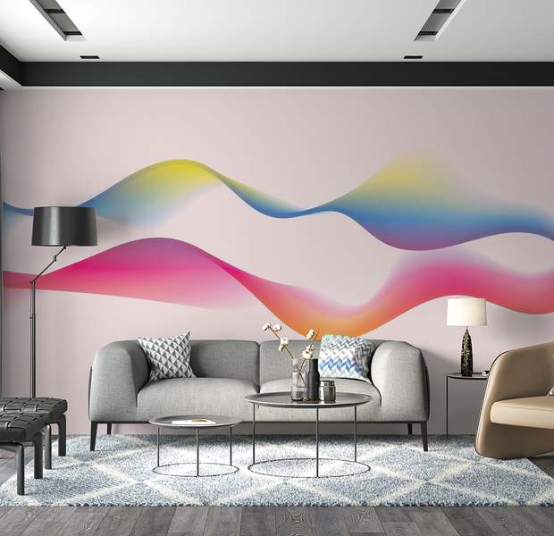 Premium Wallpaper Wall Mural - Abstract Color Waves 60"Wx40"H / Non-Woven Fleece