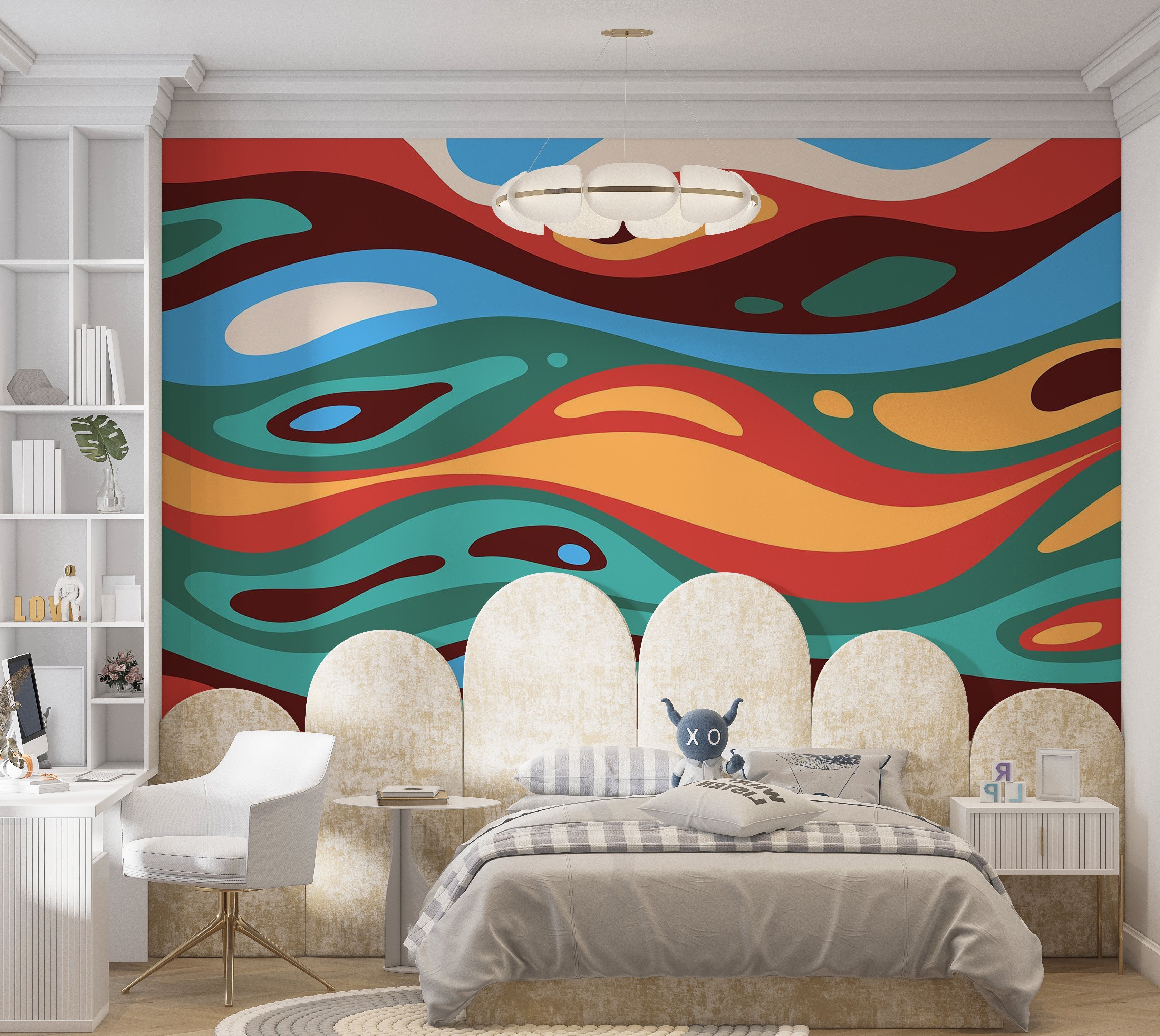 Premium Wallpaper Wall Mural - Abstract Colorful Waves 60"Wx40"H / Non-Woven Fleece