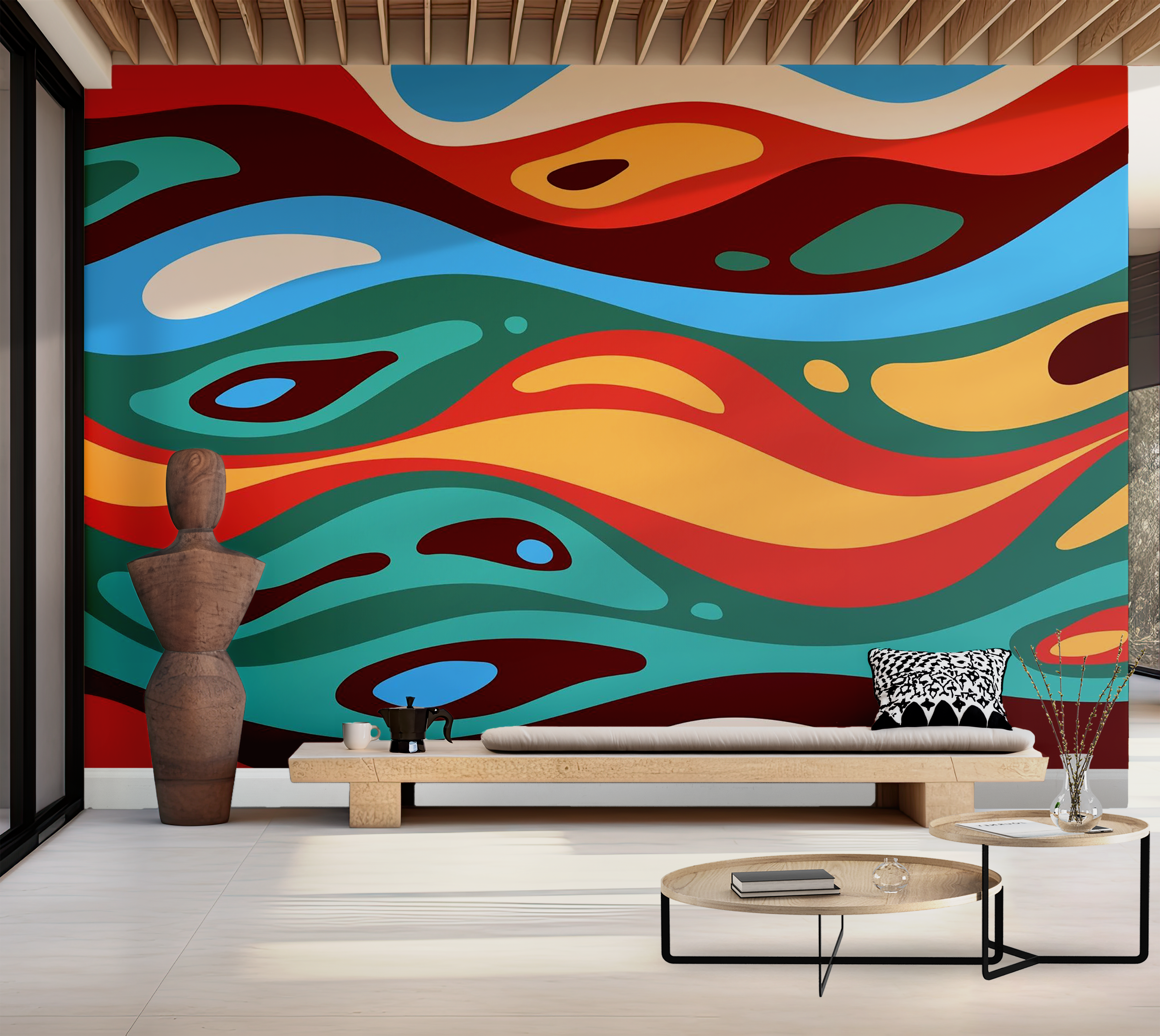 Premium Wallpaper Wall Mural - Abstract Colorful Waves 60"Wx40"H / Non-Woven Fleece