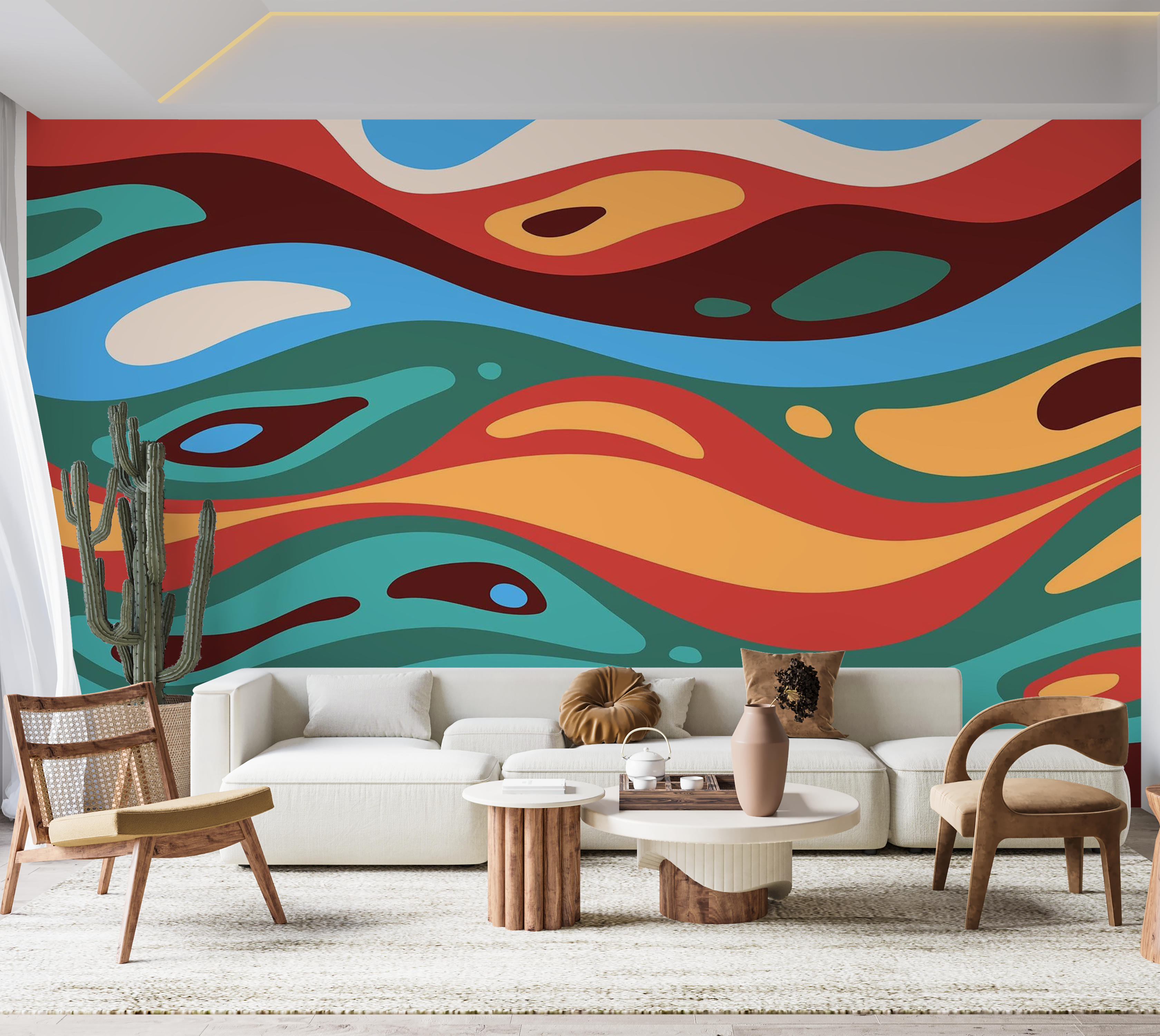 Premium Wallpaper Wall Mural - Abstract Colorful Waves 60"Wx40"H / Non-Woven Fleece