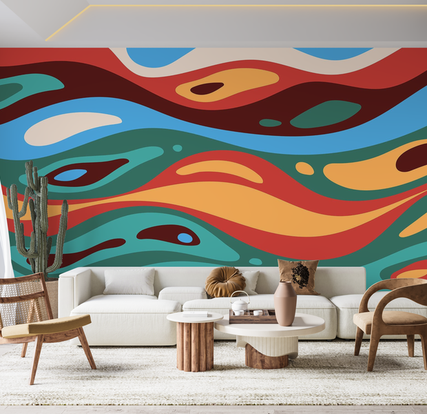 Premium Wallpaper Wall Mural - Abstract Colorful Waves 60"Wx40"H / Non-Woven Fleece