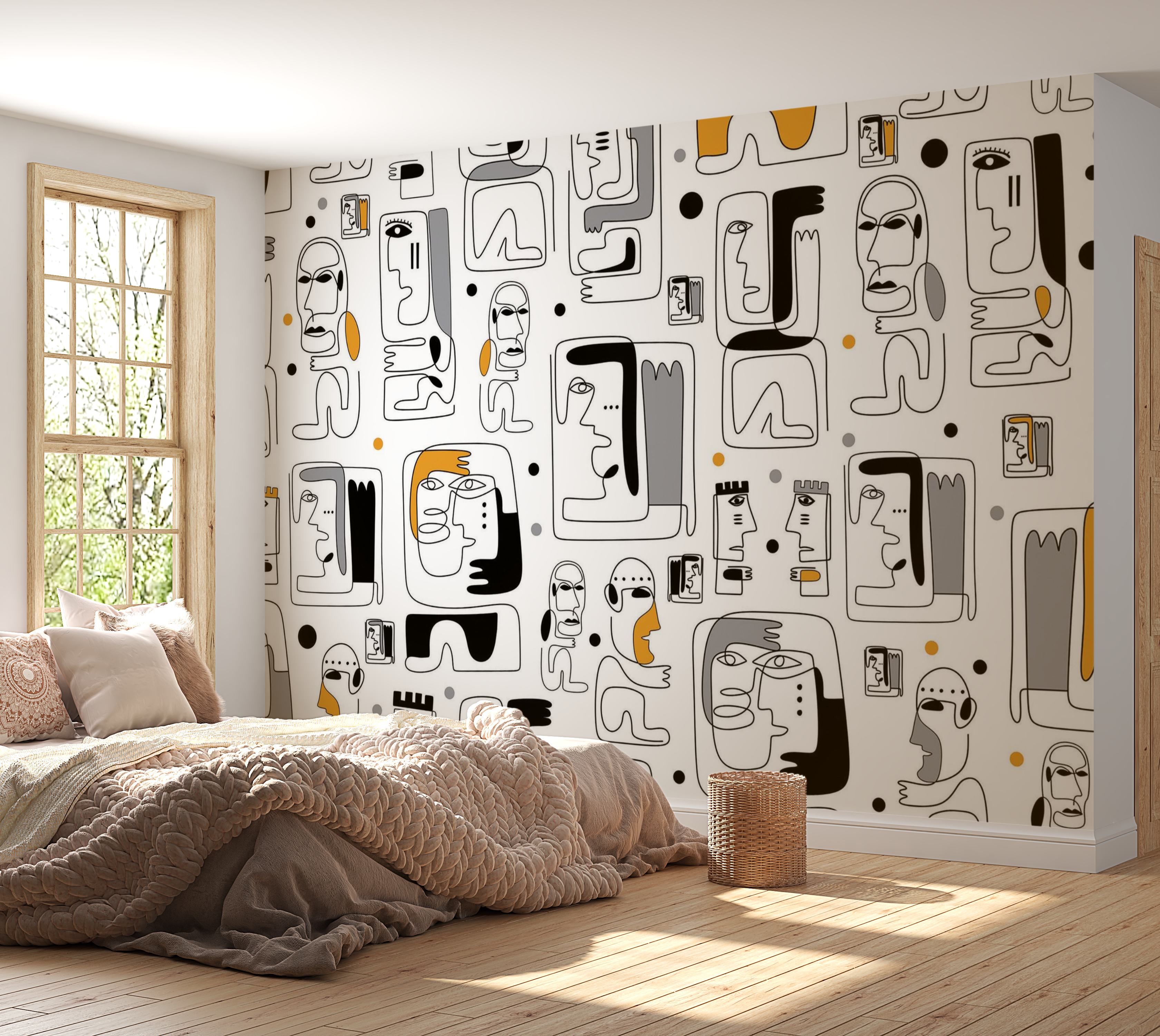 Premium Wallpaper Wall Mural - Abstract Faces 60"Wx40"H / Non-Woven Fleece